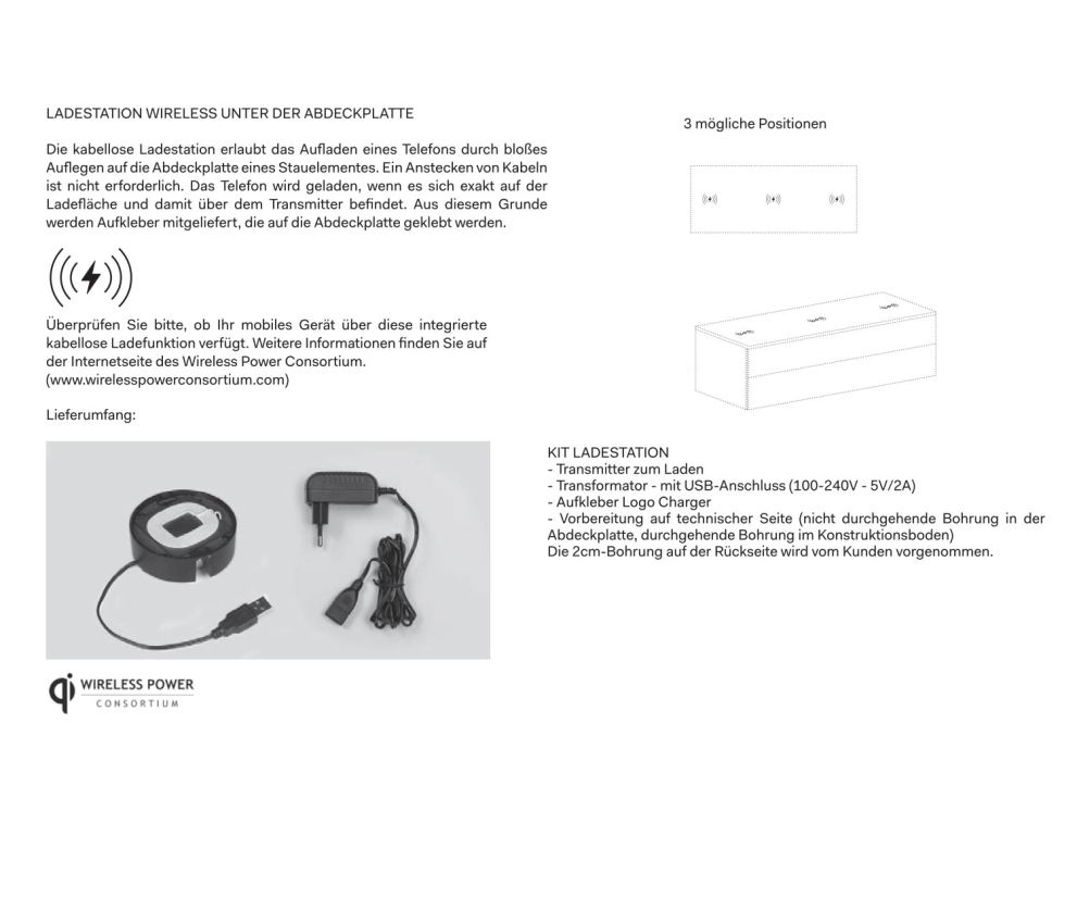 Table de nuit design Station de recharge Qi Instructions