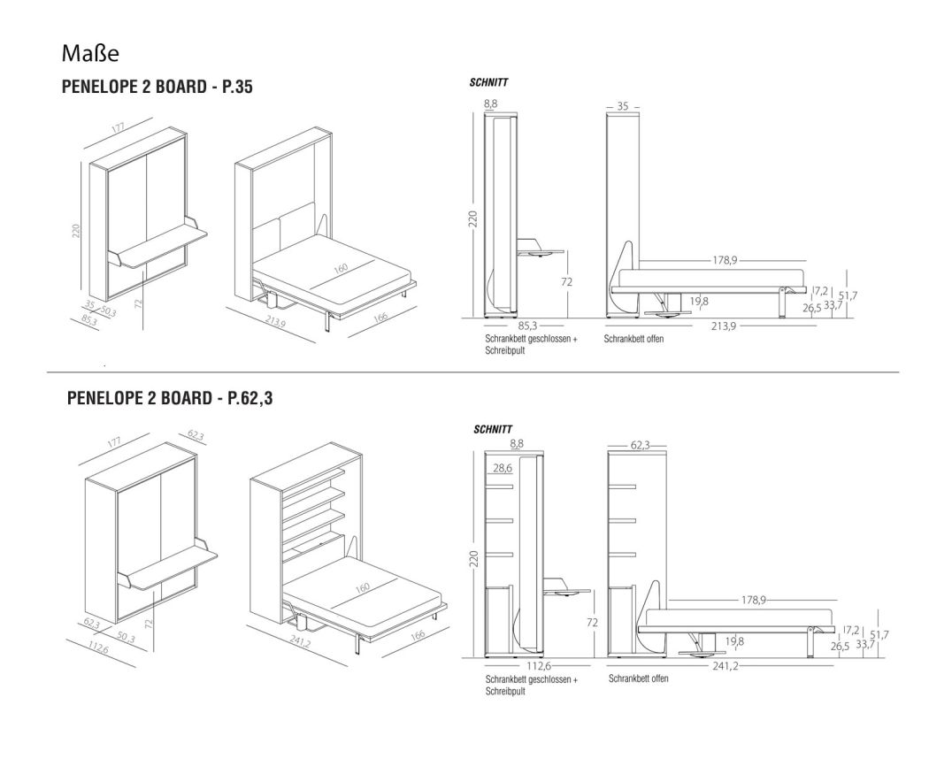 Clei Lit escamotable design Penelope Dimensions Esquisse