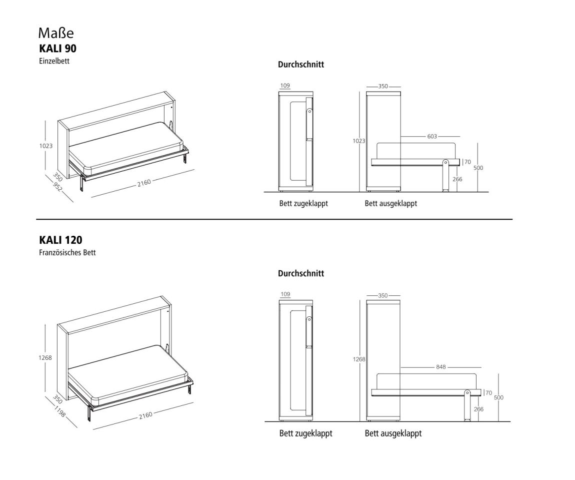 Clei Kali 90/120 Lit escamotable design Esquisse Dimensions