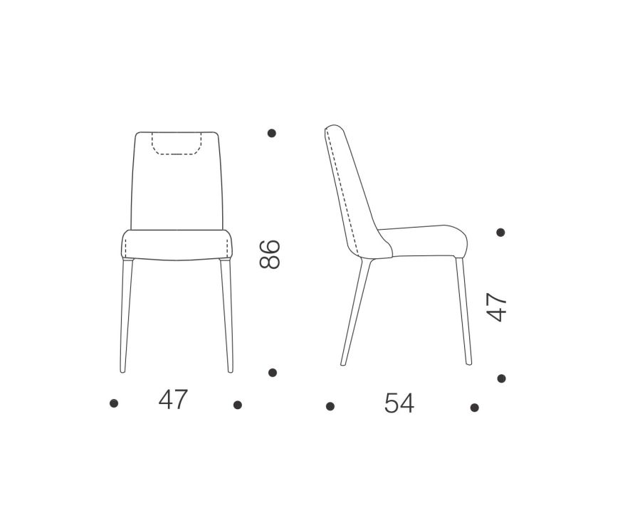 Ozzio Chaise design rembourrée Sofia Dimensions