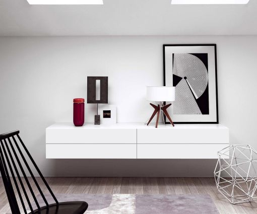 Novamobili Commode suspendue Easy 4 tiroirs blanc mat L 216cm