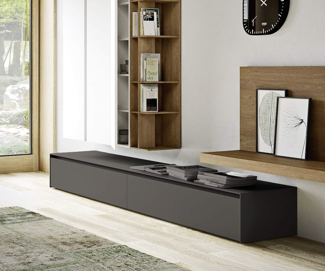 Buffet design gris foncé mat avec poignée encastrée 240 cm